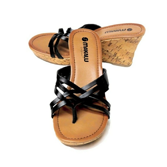 MAKALU Shoes - MAKALU BLACK "BAHA" WEDGE WEAVED SANDALS